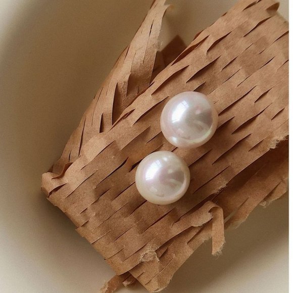 #NEW 18K Gold Plated Big Pearl Stud Earrings - Picture 6 of 7